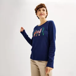 Women's Croft & Barrow® Holiday Long Sleeve Graphic Tee -Barrow Sales 3913731 ALT