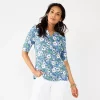 Women's Croft & Barrow® Elbow-Sleeve Splitneck Top -Barrow Sales 4887344 Blue Poppy Gdn