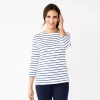 Petite Croft & Barrow® Essential Three Quarter Sleeve Boatneck Top -Barrow Sales 4974857 Clean White Stripe