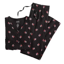 Petite Croft & Barrow® Textured Knit Henley Long Sleeve Pajama Top & Pajama Pants Set -Barrow Sales 5011080 ALT5