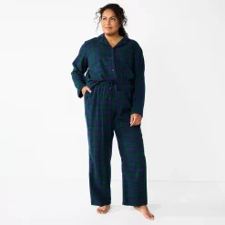 Plus Size Croft & Barrow® Flannel Long Sleeve Pajama Shirt & Pajama Pants Set -Barrow Sales 5032550 ALT2
