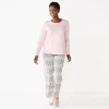 Women's Croft & Barrow® Velour Long Sleeve Pajama Top & Pajama Pants Set -Barrow Sales 5041063 Pink Fairisle
