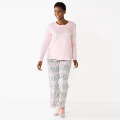 Women's Croft & Barrow® Velour Long Sleeve Pajama Top & Pajama Pants Set