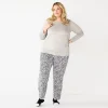 Plus Size Croft & Barrow® Velour Long Sleeve Pajama Top & Pajama Pants Set -Barrow Sales 5041065 Gray Animal Print