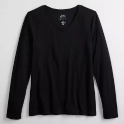 Petite Croft & Barrow® Essential Long-Sleeve V-Neck Top -Barrow Sales 5044534 ALT5