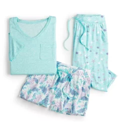 Women's Croft & Barrow® 3-Piece Pajama Top, Pajama Shorts & Pajama Skimmers Sleep Set -Barrow Sales 5317543 ALT5