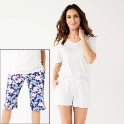 Women's Croft & Barrow® 3-Piece Pajama Top, Pajama Shorts & Pajama Skimmers Sleep Set