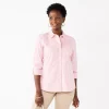 Petite Croft & Barrow® Essential Comfort Stretch Shirt 2 Petite Croft & Barrow® Essential Comfort Stretch Shirt -Barrow Sales 5359677 Coral Stripe