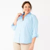 Plus Size Croft & Barrow® Essential Comfort Stretch Shirt -Barrow Sales 5361455 Blue Simple Stripe