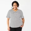 Plus Croft & Barrow Roll-Tab Utility Henley Top -Barrow Sales 5485813 Black Tiny Stripe