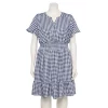 Plus Size Croft & Barrow® Smocked Waist Challis Dress -Barrow Sales 5510668 Navy White Gingham