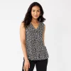 Women's Croft & Barrow® Pleated V-Neck Tank -Barrow Sales 5522983 Black Lilly Leaves
