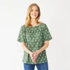 Women's Croft & Barrow® Squareneck Puff-Sleeve Top -Barrow Sales 5533229 Green Boho Geo