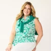 Plus Size Croft & Barrow® Sleeveless Linen Blend Shirt -Barrow Sales 5562808 Teal Palm