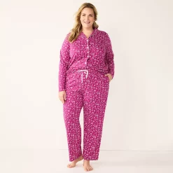 Plus Size Croft & Barrow® Long Sleeve Pajama Shirt & Pajama Pants Sleep Set -Barrow Sales 5567539 ALT2