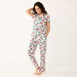 Petite Croft & Barrow® Short Sleeve Pajama Shirt & Pajama Pants Sleep Set
