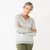 Women's Croft & Barrow® Classic V-Neck Cable Sweater -Barrow Sales 5579426 Gray Animal
