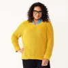 Plus Size Croft & Barrow® Placed Cable Pullover Sweater -Barrow Sales 5588807 Gold
