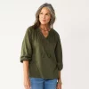 Petite Croft & Barrow® Three Quarter Sleeve Peasant Top -Barrow Sales 5613942 Olive