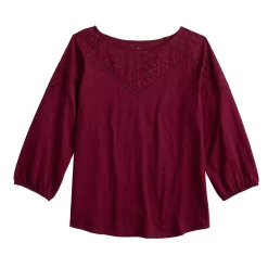 Women's Croft & Barrow® Three Quarter Sleeve Eyelet Yoke Top -Barrow Sales 5634598 ALT5