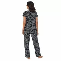 Women's Croft & Barrow® Cozy Short Sleeve Button-Front Pajama Top & Pajama Pants Sleep Set -Barrow Sales 5637639 ALT