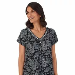 Women's Croft & Barrow® Cozy Short Sleeve Button-Front Pajama Top & Pajama Pants Sleep Set -Barrow Sales 5637639 ALT2