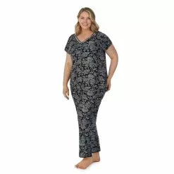 Plus Size Croft & Barrow® Cozy Short Sleeve Button-Front Pajama Top & Pajama Pants Sleep Set -Barrow Sales 5637641 ALT2