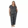 Plus Size Croft & Barrow® Cozy Short Sleeve Button-Front Pajama Top & Pajama Pants Sleep Set -Barrow Sales 5637641 Black Toile
