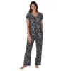 Petite Croft & Barrow® Cozy Short Sleeve Button-Front Pajama Top & Pajama Pants Sleep Set -Barrow Sales 5637642 Black Toile