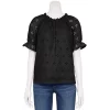 Petite Croft & Barrow® Eyelet Short Sleeve Top -Barrow Sales 5656618 Black