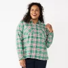 Plus Size Croft & Barrow® The Extra Soft Plaid Flannel Shirt -Barrow Sales 5666375 Green Plaid