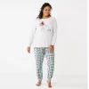 Plus Size Croft & Barrow® Long Sleeve Pajama Top & Pajama Pants Sleep Set -Barrow Sales 5677587 Green Red Plaid