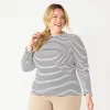 Plus Size Croft & Barrow® Long Sleeve Ruffle Neck Top -Barrow Sales 5702545 Navy White Stripe