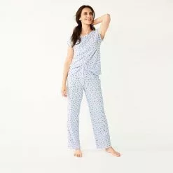 Women's Croft & Barrow® Short Sleeve Pajama Top & Pajama Pants Cotton Sleep Set -Barrow Sales 5708272 ALT2