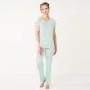 Women's Croft & Barrow® Short Sleeve Pajama Top & Pajama Pants Cotton Sleep Set -Barrow Sales 5708272 Mint Navy Dot
