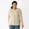 Plus Size Croft & Barrow® Stitch Crewneck Cardigan -Barrow Sales 5765068 Oatmeal