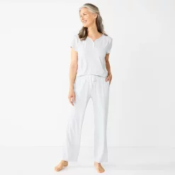Women's Croft & Barrow® Short Sleeve Henley Pajama Top & Pajama Pants Sleep Set -Barrow Sales 5774129 ALT2