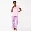 Women's Croft & Barrow® Short Sleeve Henley Pajama Top & Pajama Pants Sleep Set -Barrow Sales 5774129 Pink Floral