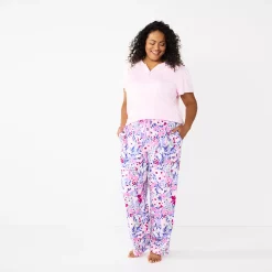 Plus Size Croft & Barrow® Short Sleeve Henley Pajama Top & Pajama Pants Sleep Set -Barrow Sales 5774131 ALT2