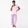 Petite Croft & Barrow® Short Sleeve Henley Pajama Top & Pajama Pants Sleep Set -Barrow Sales 5774132 Pink Floral