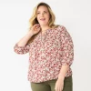 Plus Size Croft & Barrow® Splitneck Pintuck Blouse -Barrow Sales 5776327 Brown Floral