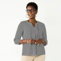 Petite Croft & Barrow® Splitneck Pintuck Blouse