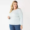 Plus Size Croft & Barrow® Cable Jacquard Top -Barrow Sales 5780044 Light Blue Stripe