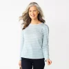 Petite Croft & Barrow® Cable Jacquard Long Sleeve Top -Barrow Sales 5780152 Light Blue Stripe