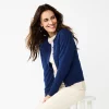 Petite Croft & Barrow® Crewneck Puff Sleeve Cardigan -Barrow Sales 5795466 Navy