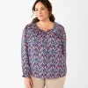 Plus Size Croft & Barrow® Ruffle Neck Blouse -Barrow Sales 5801607 Navy Floral