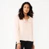 Petite Croft & Barrow® Ruffle Neck Blouse -Barrow Sales 5801742 Pink