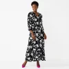 Women's Croft & Barrow® Three Quarter Sleeve Ruffle Hem Maxi Dress -Barrow Sales 5810337 Black Floral