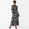 Petite Croft & Barrow® Ruffle Print Maxi Dress -Barrow Sales 5813570 Black Floral