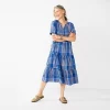 Petite Croft & Barrow® Tiered Midi Dress -Barrow Sales 5830250 Blue Plaid